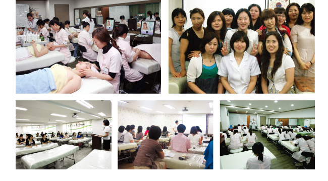 顏靚體靚美容院加盟商在培訓(xùn)